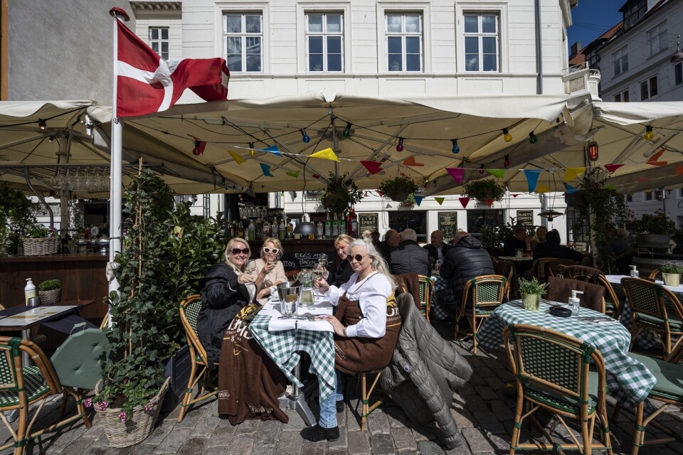 Bilden är tagen i april då Danmarks restauranger fick ta emot gäster för första gången på fyra månader.