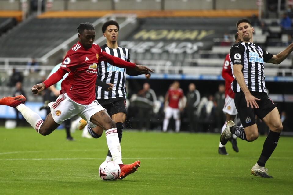 Manchester Uniteds Aaron Wan-Bissaka gjorde mål på Newcastle i lördags.