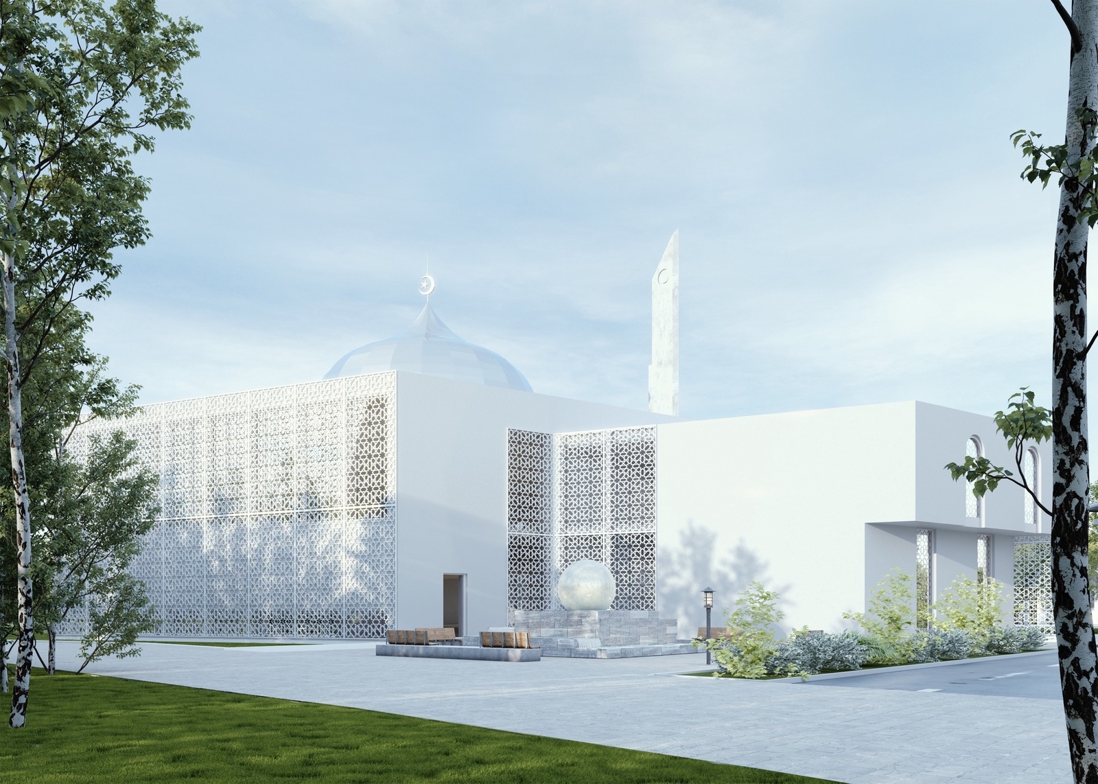 Illustration av baksidan av Växjös nya moské som ska stå färdig i slutet av 2024.