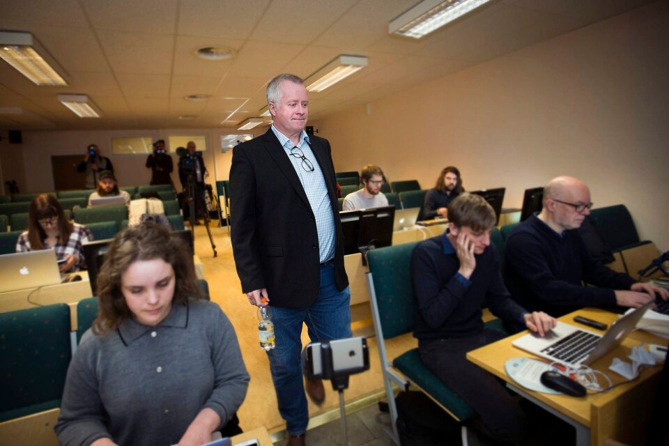 Spaningsledaren Göran Arvidsson innan presskonferensens startade klockan 10 under fredagen i polishuset i Borås.
