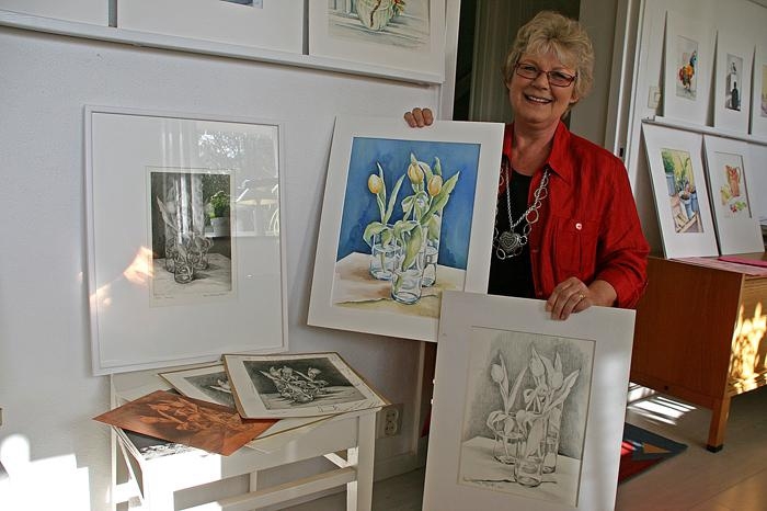 Karin Utterberg-Areqvist använder gärna samma skiss som underlag för flera tekniker, såsom akvarell och etsning.