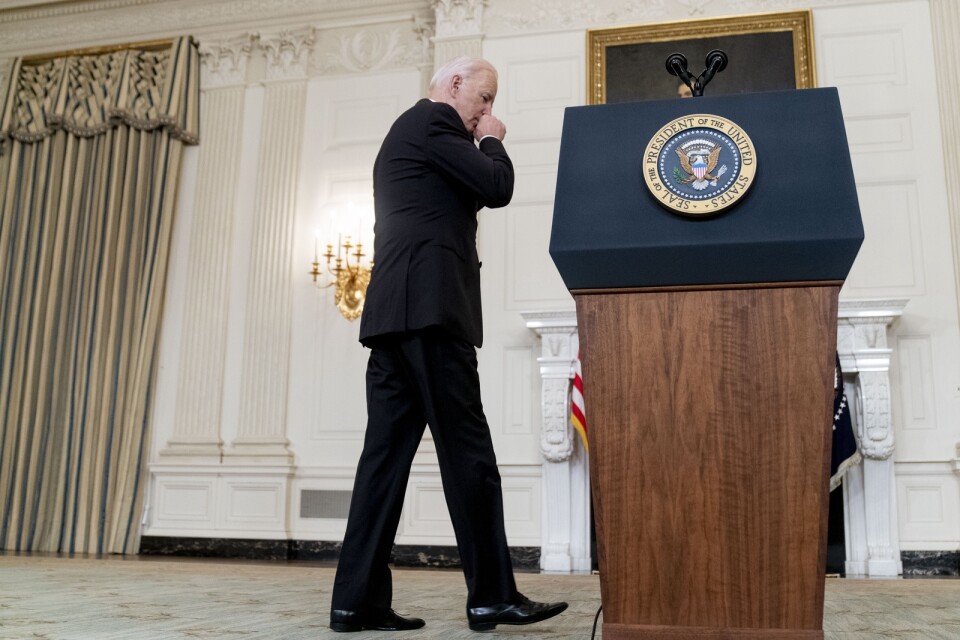 USA:s president Joe Biden, fotograferad kort innan han presenterade sin nya covidstrategi i Vita huset i förra veckan.