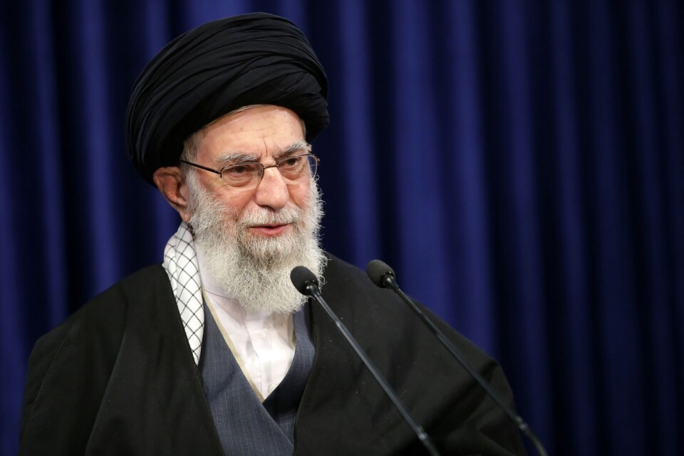 Irans högste ledare ayatolla Ali Khamenei vid ett tv-sänt tal i Teheran i januari.