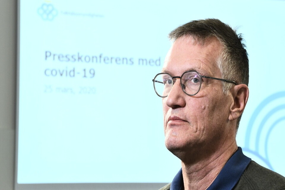 Statsepidemiolog Anders Tegnell, Folkhälsomyndigheten, vid onsdagens pressträff.
