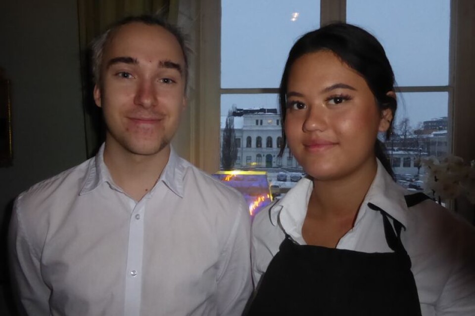 Axel Tihanyi och Julia Johansson serverade mat och dryck till småföretagarna och expertpanelen.