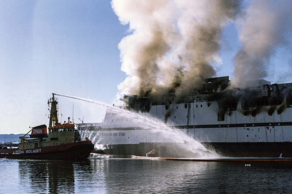 Färjan Scandinavian Star brann utanför Lysekil den 7 april 1990. 159 personer dog i branden när fartyget ännu var ute på Nordsjön. Arkivbild.