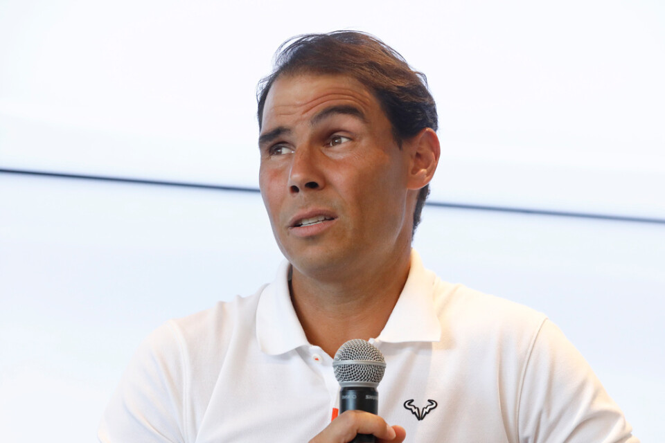 Rafael Nadal när han berättade om att skadan sätter stopp för spel i Franska mästerskapen. Arkivbild.