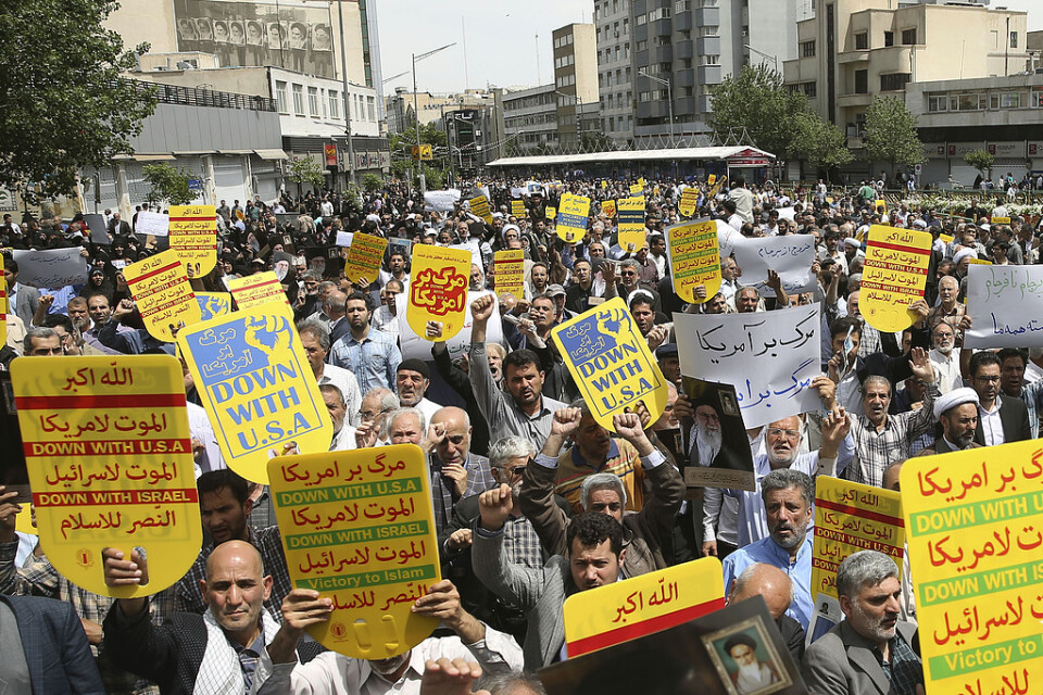 Demonstrationer i Teheran mot USA och mot Israel tidigare i maj. Arkivbild.