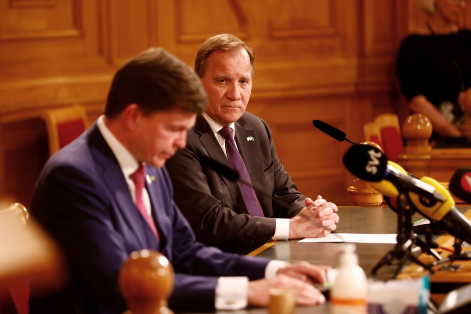 Riksdagens talman Andreas Norlén håller pressträff med Stefan Löfven (S) på måndagen. Norlén kommer föreslå Löfven som statsminister vid onsdagens statsministeromröstning. Foto: Stefan Jerrevång/ TT kod 60160