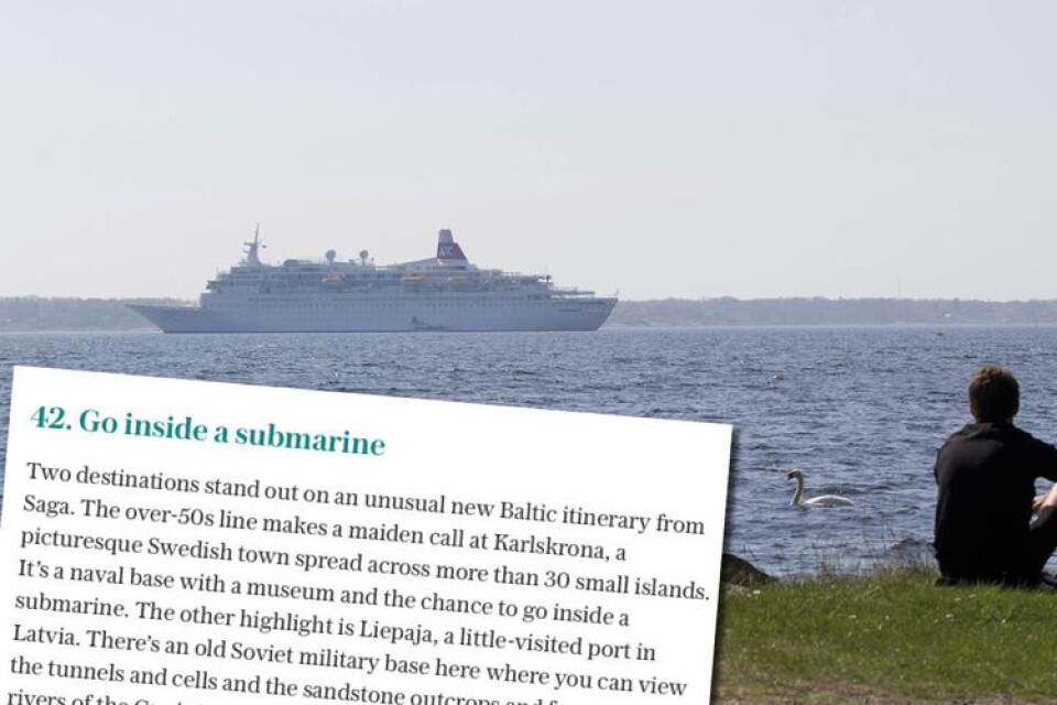 Under rubriken ”Gå in i en ubåt” listas Karlskrona bland världens bästa kryssningsresmål.