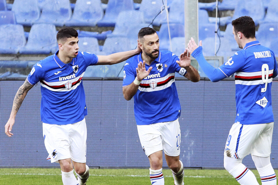 Får Sampdorias Fabio Quagliarella, i mitten, spela matcher i maj? Arkivbild.