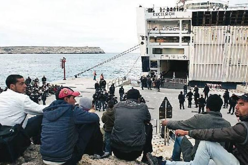 Lampedusa, Italien, den 30 mars 2011. Tusentals flyktingar från Nordafrika har den senaste tiden kommit till den italienska ön i Medelhavet.