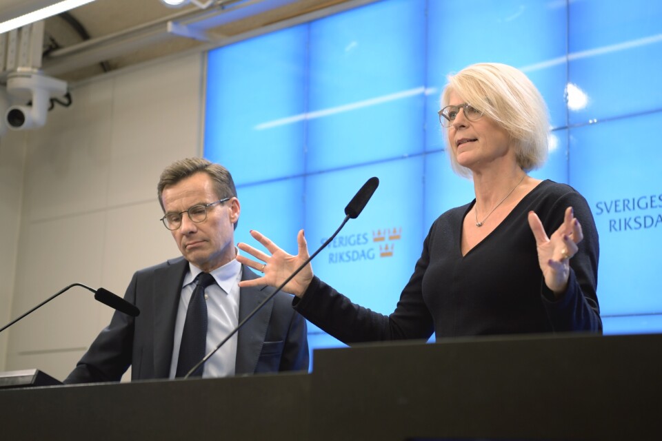 Moderaternas partiledare Ulf Kristersson och ekonomiskpolitiska talesperson Elisabeth Svantesson.