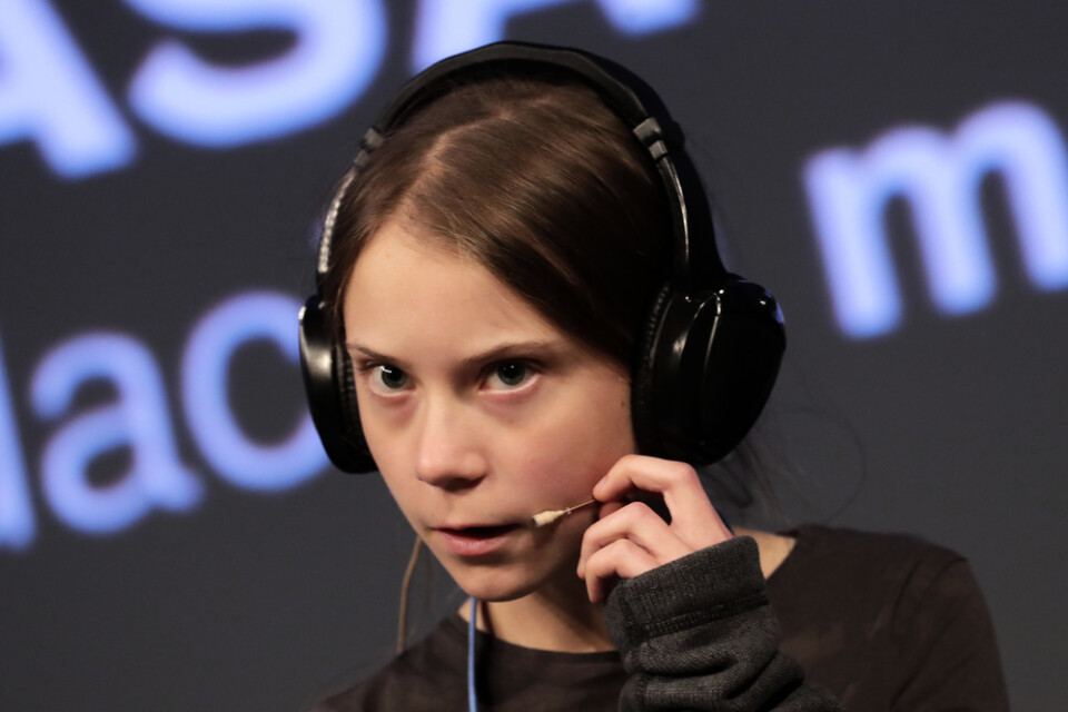 Greta Thunberg svarar på pressens frågor under COP|25-mötet i Madrid.