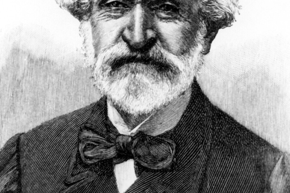 Teckning föreställande den italienske kompositören Giuseppe Verdi. Arkivbild.
