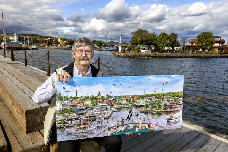 Han har skapat fantasifull och detaljrik målning av hamnstaden Oskarshamn