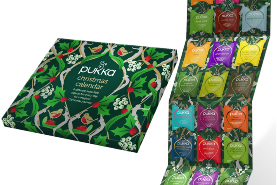Julkalender med 24 olika ekologisk tepåsar från Pukka, Hälsokraft, 119 kr.