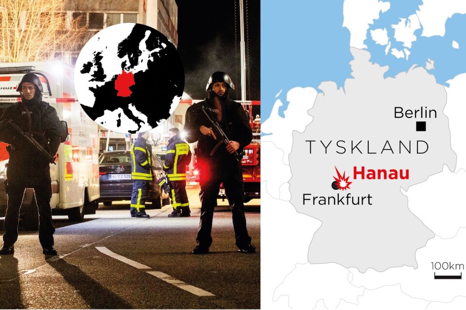 Nio människor har dödats i skottlossningar vid två vattenpipebarer i staden Hanau, öster om Frankfurt.