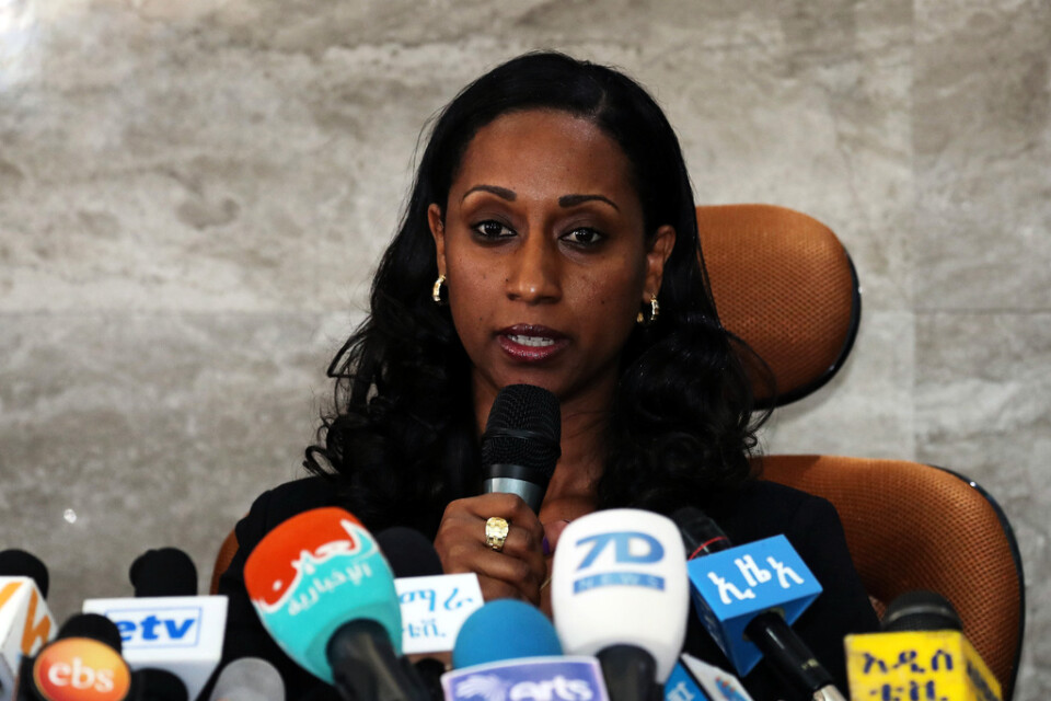 Etiopiens transportminister Dagmawit Moges håller pressträff.