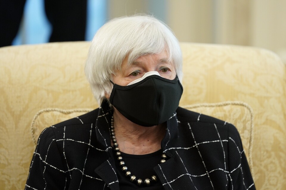 USA:S finansminister Janet Yellen, bakom masken, deltar i G20-mötet. Arkivbild.