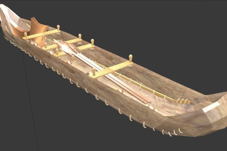 Ett bronsålderskepp som hittats vid utgrävningar i England. Skeppet kan ha använts till handelsresor över Nordsjön, kanske till Skandinavien. Foto: Österlens museum