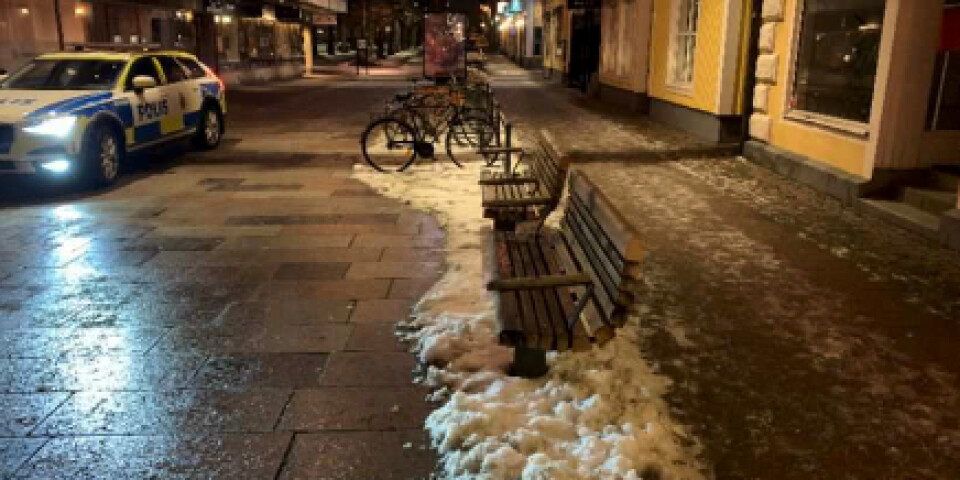 Kvinnan våldtogs på en parkbänk på Bäckgatan i Växjö. Foto från polisens förundersökning