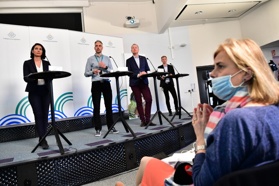 Den 21 april 2020 tittade mer än 600|000 personer på SVT:s direktsändning från Folkhälsomyndighetens presskonferens, som då fortfarande hade journalister och alla myndighetsrepresentanter på plats. Arkivbild.