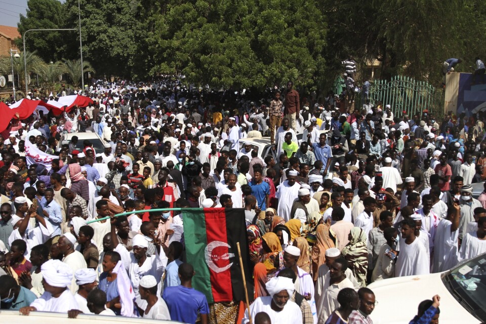 Demonstranter samlades utanför presidentpalatset i huvudstaden Khartoum.