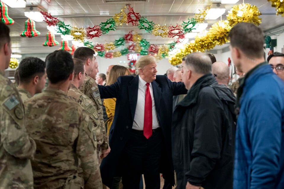 President Donald Trump under ett besök på Al Asad Air Base i Irak den 26 december i år.